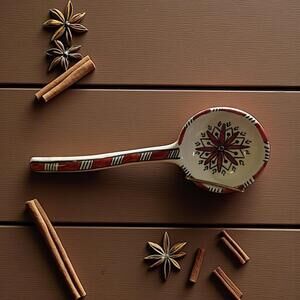 Ladle White with Red & Black Hand Painted Ceramic Ladle 11" Length